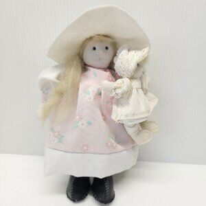 Waldorf Style Handmade Cloth Doll Girl w/ Baby Doll Bonnet Pink Dress 8"